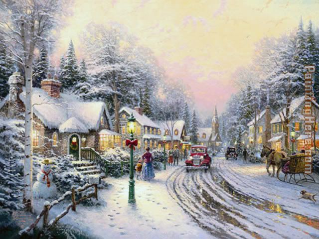 640x480 Thomas Kinkade Christmas Village Painting Anysize 50% Off - Christmas Painting
