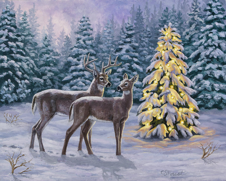 900x720 Whitetail Christmas Painting By Crista Forest - Christmas Painting