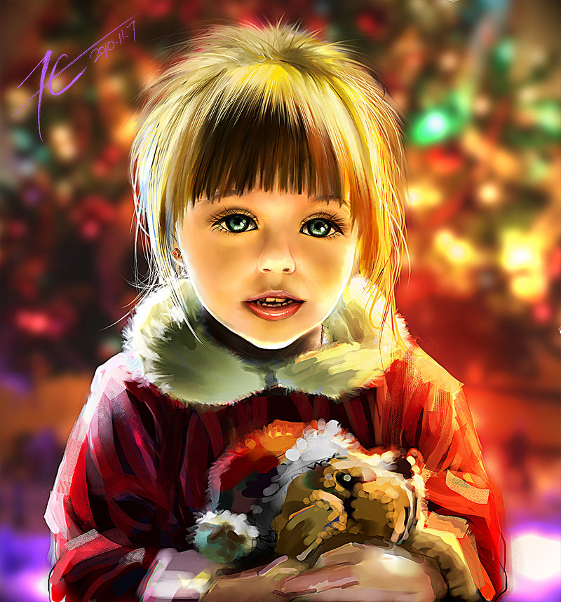800x859 Small Size Christmas Child By Xck - Christmas Painting For Children