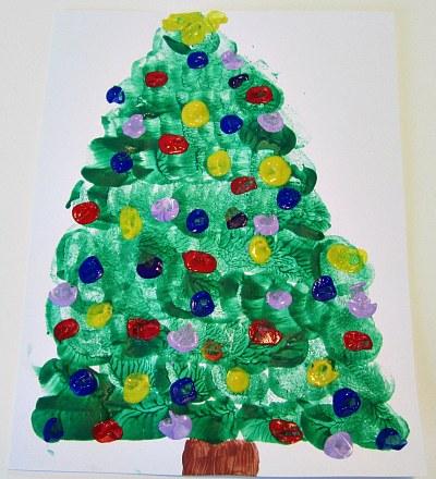 400x440 Marshmallow Painting Christmas Tree Craft - Christmas Painting For Kindergarten