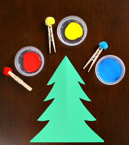 450x506 Pom Pom Painting Christmas Tree Craft For Toddlers - Christmas Painting For Kindergarten