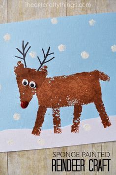 236x355 Sponge Painted Reindeer Craft For Kids Reindeer Craft, Sponge - Christmas Painting For Kindergarten