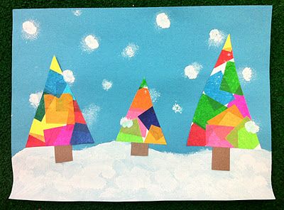 400x296 Collage Amb Paper De Seda I De Neu Nadal - Christmas Painting For Kindergarten