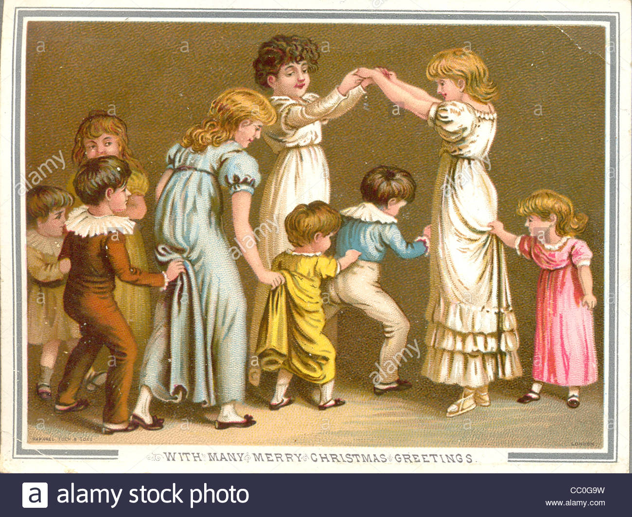 1300x1065 Victorian Christmas Card Of Children Playing The Game Of Oranges - Christmas Painting Games