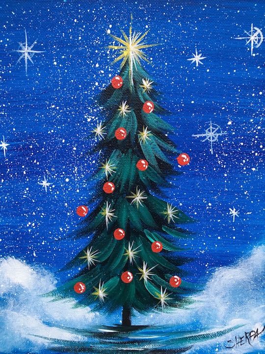 540x720 Lone Christmas Tree Easy Acrylic Painting On Canvas Free Youtube - Christmas Painting Images