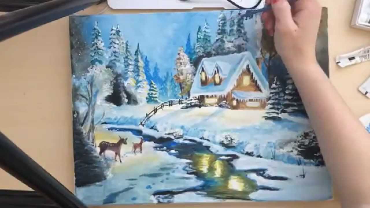 1280x720 Time Lapse Tutorial Christmas Winter Scene Painting - Christmas Painting Images