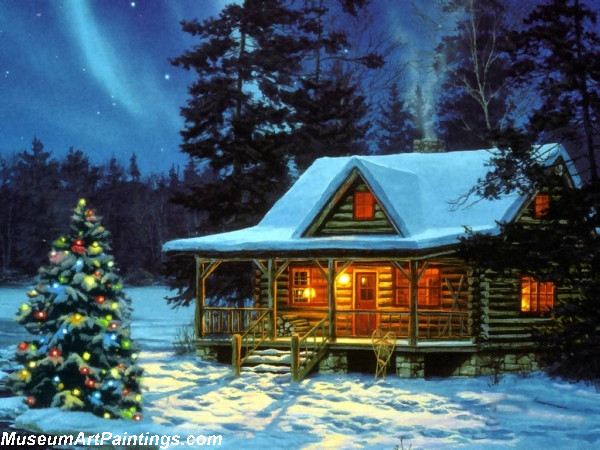 600x450 Christmas Oil Paintings Christmas Cabin - Christmas Painting Images