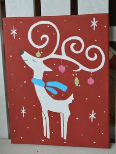236x313 Painted Christmas Reindeer On Canvas Painted By Me - Christmas Painting On Canvas