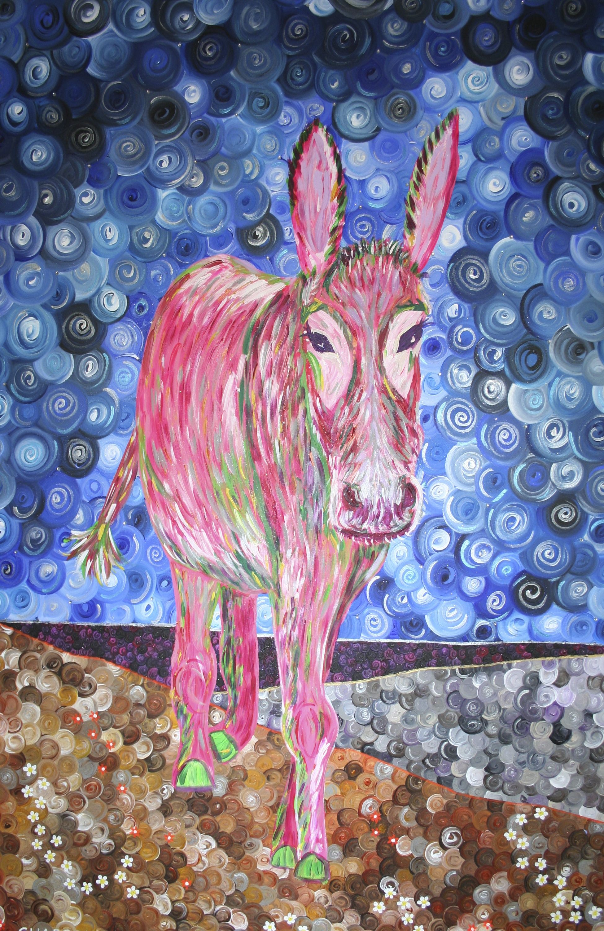 1950x3004 Little Donkey 100 X 150cm Acrylics, Metallics And Fine Glitters - Christmas Painting Online