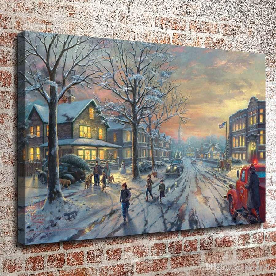 900x900 Thomas Kinkade Oil Painting Christmas Series Hd Canvas Print Wall - Christmas Painting Online