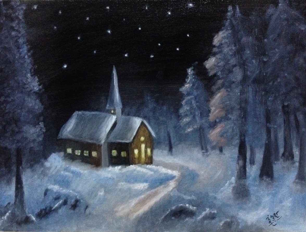 1175x891 Buy Snowy Christmas Handmade Painting By Ankush Bhayekar. Code - Christmas Painting Online