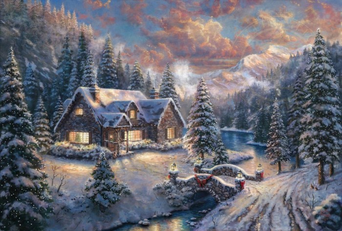 700x473 High Country Christmas Painting Thomas Kinkade Painting - Christmas Painting Pictures