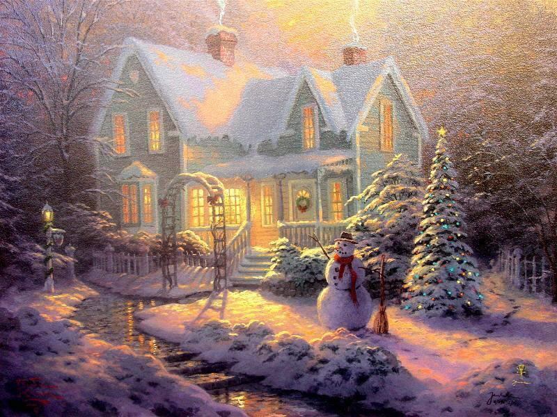 800x600 Thomas Kinkade Blessings Of Christmas Painting Framed Paintings - Christmas Painting Pictures