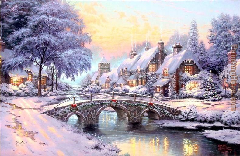 789x514 Thomas Kinkade Cobblestone Christmas Art Painting For Sale - Christmas Painting Pictures