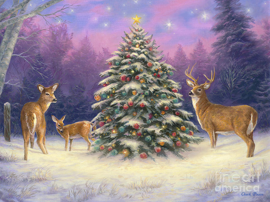 900x675 Christmas Deer Painting By Chuck Pinson - Christmas Painting Pictures