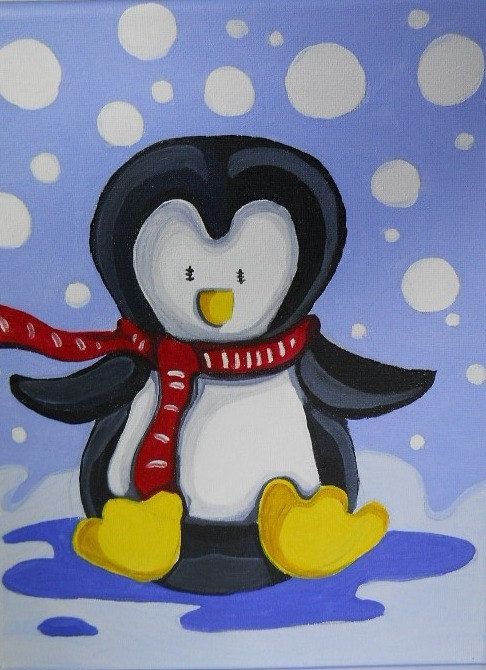 486x670 Crafts On Acrylic Paintings, Christmas Paintings - Christmas Penguin Painting