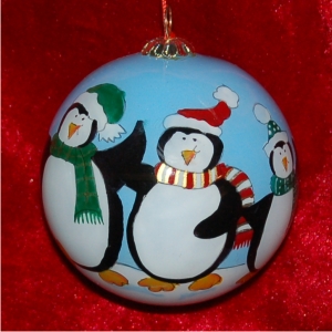 300x300 Family Of 4 Penguin Ball Glass Ornament Glass Christmas - Christmas Penguin Painting