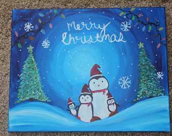 340x270 Galaxy Penguin Painting - Christmas Penguin Painting