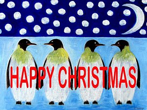 300x225 Penguin Paintings - Christmas Penguin Painting