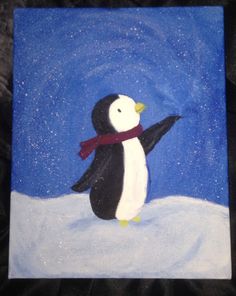 236x296 Penguin Painting Acrylic - Christmas Penguin Painting