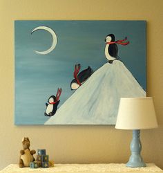 236x250 Penguin Paintings - Christmas Penguin Painting