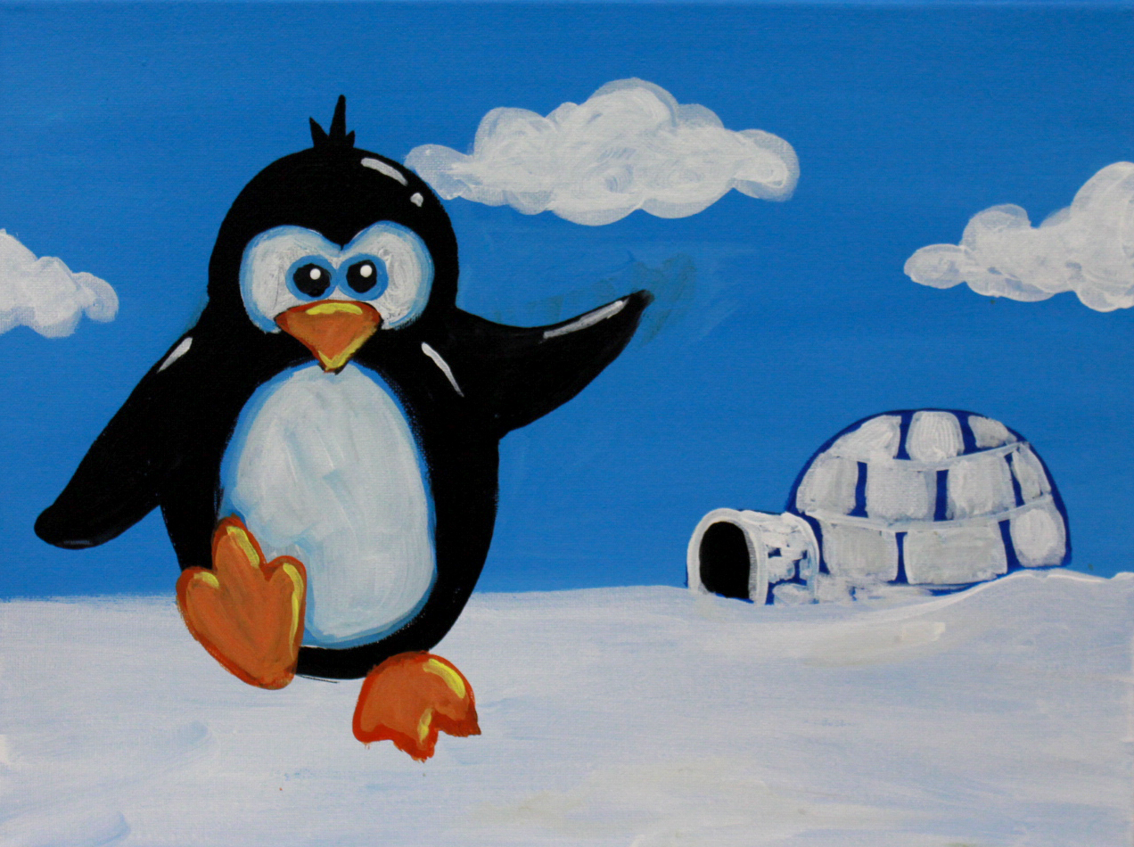 1272x950 Christmas Paintings Purple Easel - Christmas Penguin Painting