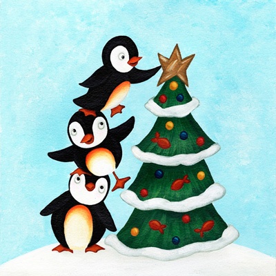 400x400 Christmas Penguin Pictures Group - Christmas Penguin Painting