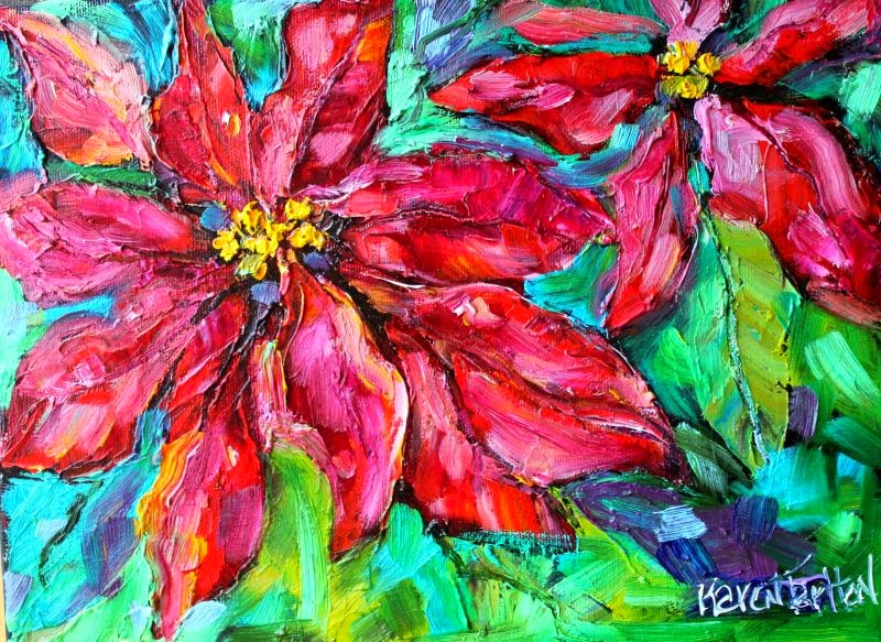 800x583 Karen Tarlton Original Oil Paintings Wreath And Poinsettias By - Christmas Poinsettia Painting