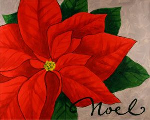 300x240 Red Poinsettia Social Artworking Christmas Canvas Painting Party - Christmas Poinsettia Painting