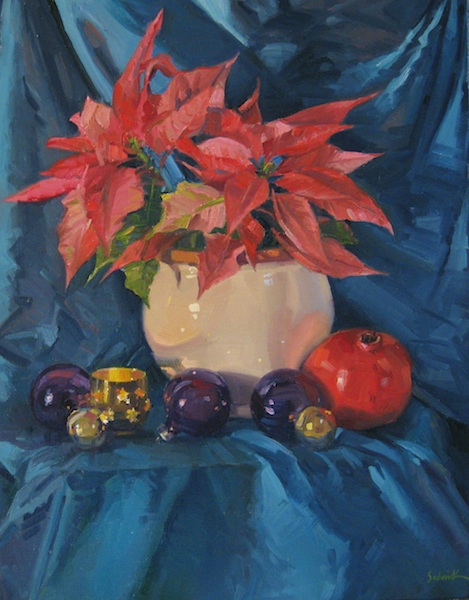 469x600 Sedwick Studio Poinsettia And Pomegranate - Christmas Poinsettia Painting