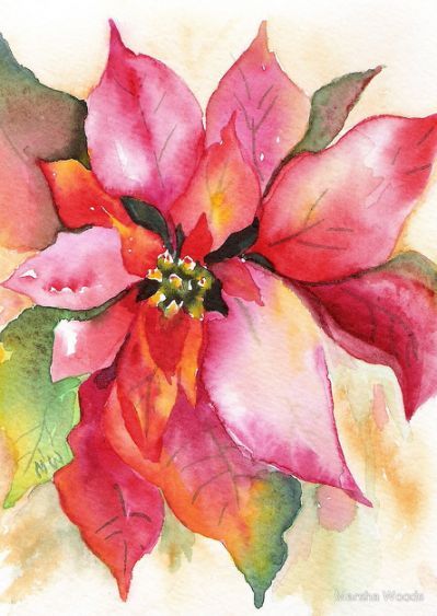 399x563 Christmas Poinsettia Watercolor Water Color - Christmas Poinsettia Painting