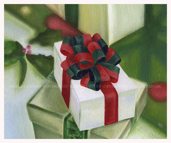 600x504 Gift Box Christmas Painting By Acacia13 - Christmas Present Painting