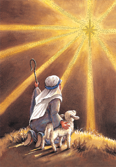396x569 Shepherd Sees Star Box Of 18 Religious Christmas Cards By Designer - Christmas Religious Painting