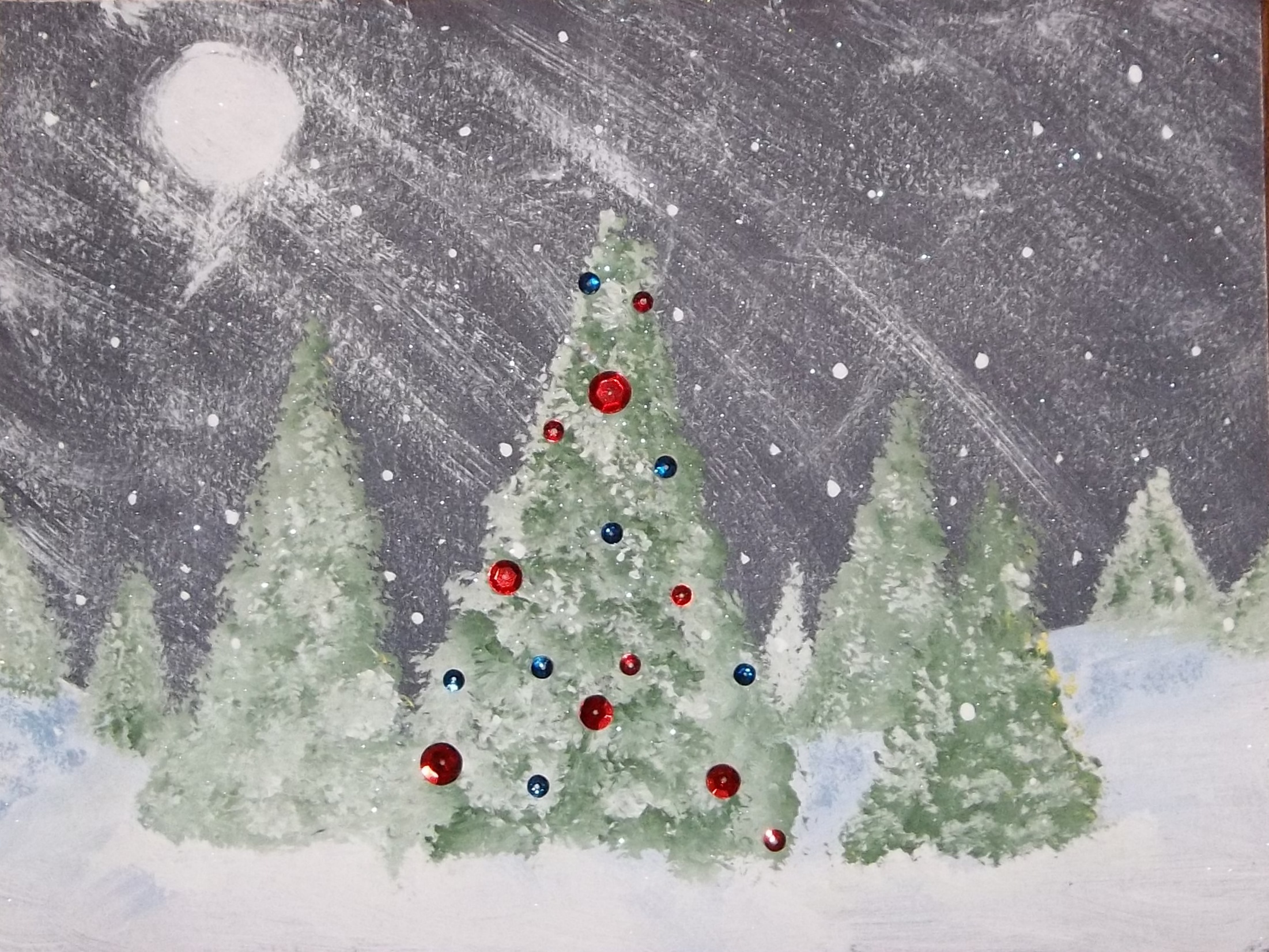 2202x1652 Christmas Tree Snow Scene Imagine Cold Winter Evening - Christmas Scene Painting