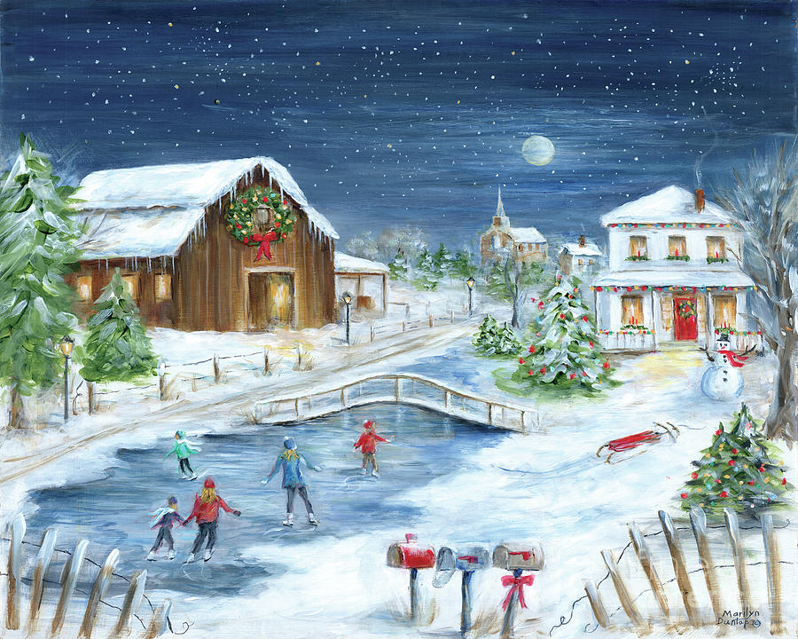 900x720 Winter Wonderland Ii Painting By Marilyn Dunlap - Christmas Scene Painting