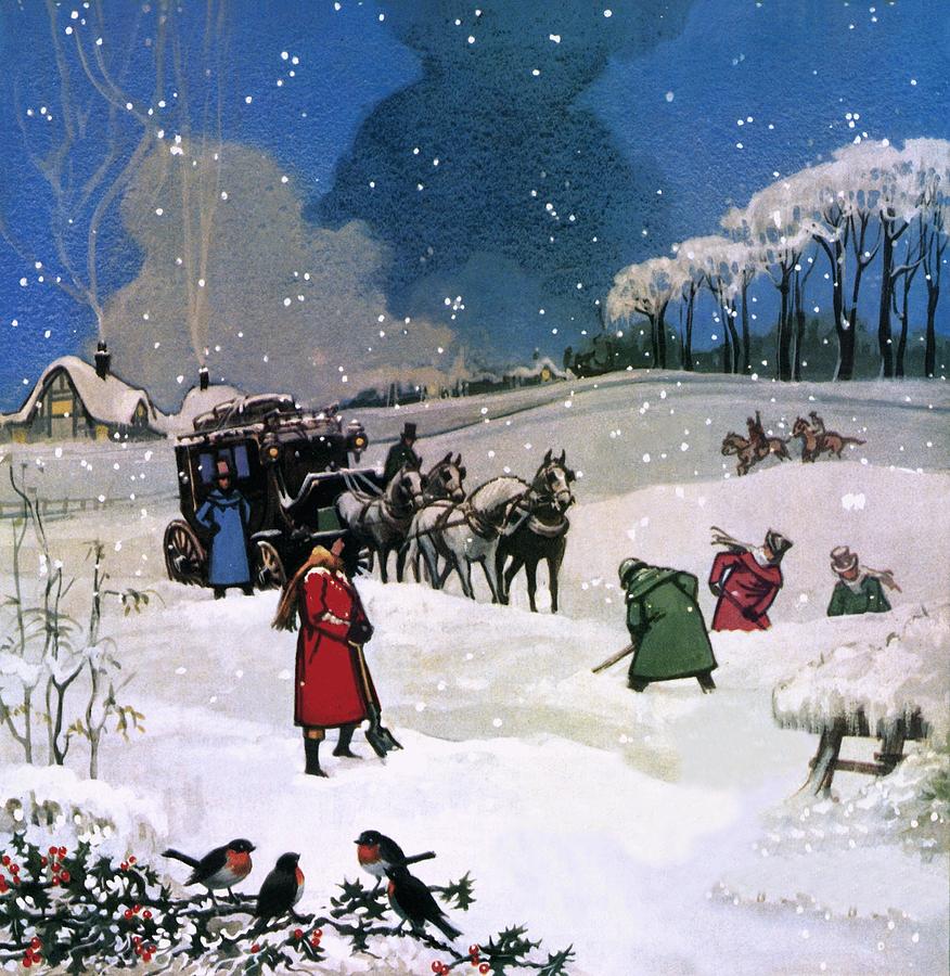 876x900 Christmas Scene Painting By English School - Christmas Scene Painting
