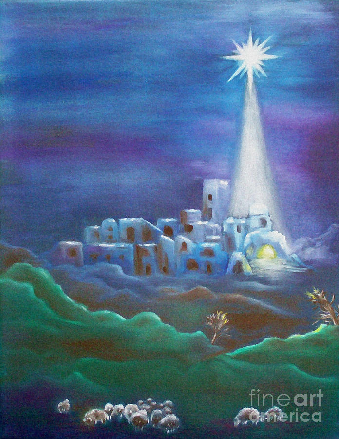 696x900 Star Over Bethlehem Holy Night Painting By Melanie Palmer - Christmas Star Painting