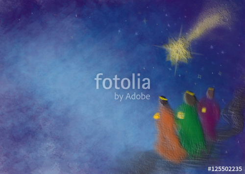 500x354 Three Kings Or Three Wise Men With Christmas Star. Christmas - Christmas Star Painting