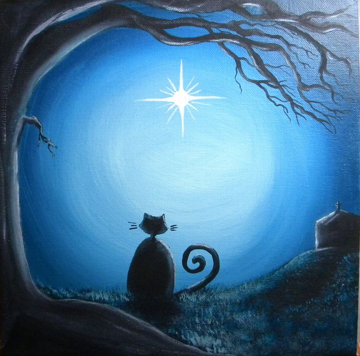 720x712 Christmas Star Black Cat - Christmas Star Painting