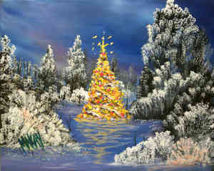 300x240 Christmas Tree Lights The Woods - Christmas Themed Painting