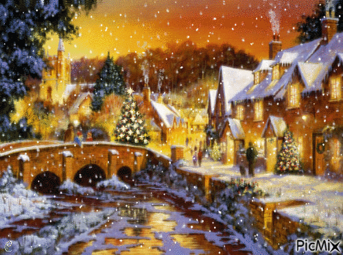 500x373 Christmas Town Evening - Christmas Town Painting