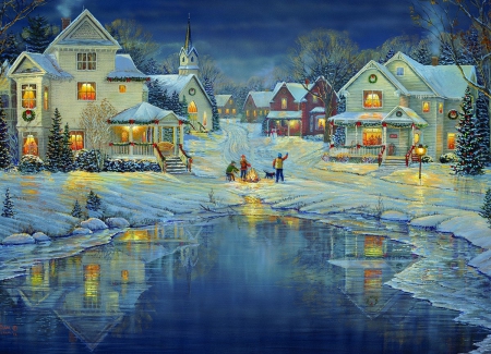 450x325 Christmas Village - Christmas Town Painting