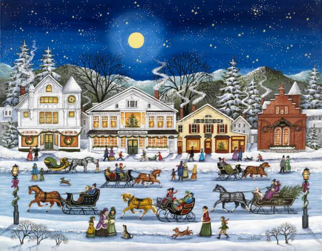 640x499 Fine Art Prints Winter - Christmas Town Painting