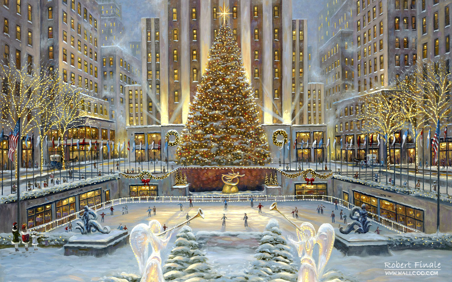 1440x900 Romantic Painting The Town 5829 - Christmas Town Painting