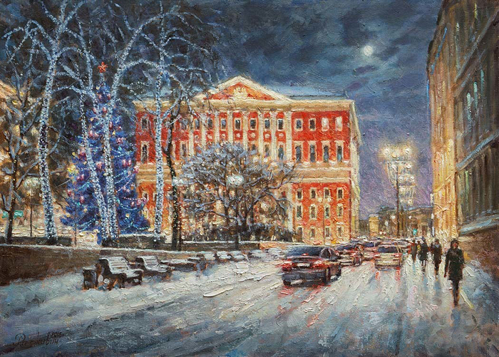 700x501 Russian Paintings Gallery - Christmas Town Painting