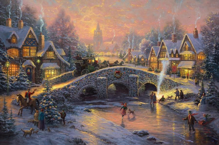 897x597 Thomas Kinkade Spirit Of Christmas 50% Off - Christmas Town Painting