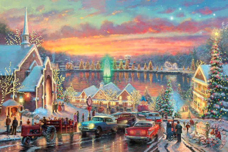 960x640 Thomas Kinkade The Lights Of Christmastown Painting - Christmas Town Painting