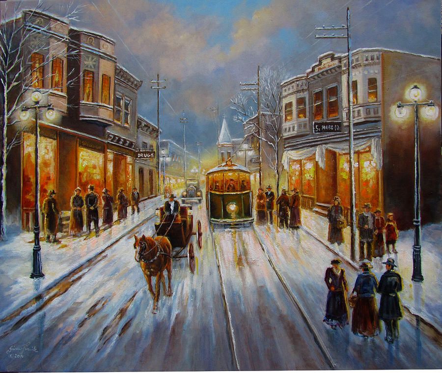 900x761 Christmas Atmosphere In A Small Town America In 1900 Painting Gina - Christmas Town Painting