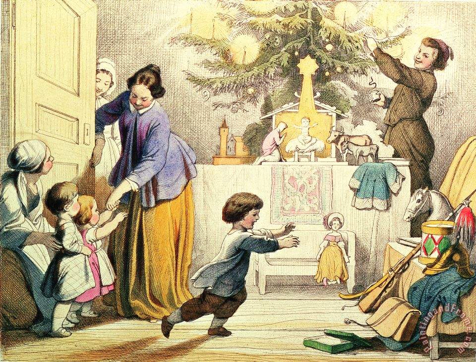 960x731 German School Decorating The Christmas Tree Painting - Christmas Tree Painting