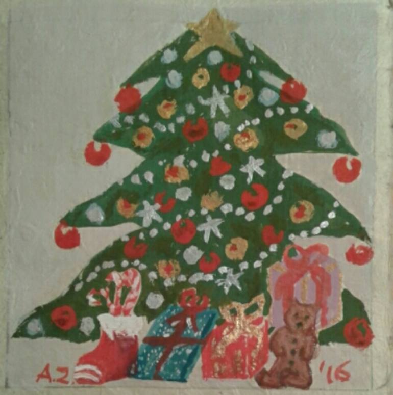 770x775 Saatchi Art December Christmas Tree Painting By Agnes Zirinis - Christmas Tree Painting